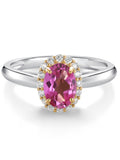 925 Sterling Silver 10k Yellow Gold Pink Mystic Topaz White Lab Grown Diamond Halo Engagement Ring W990530
