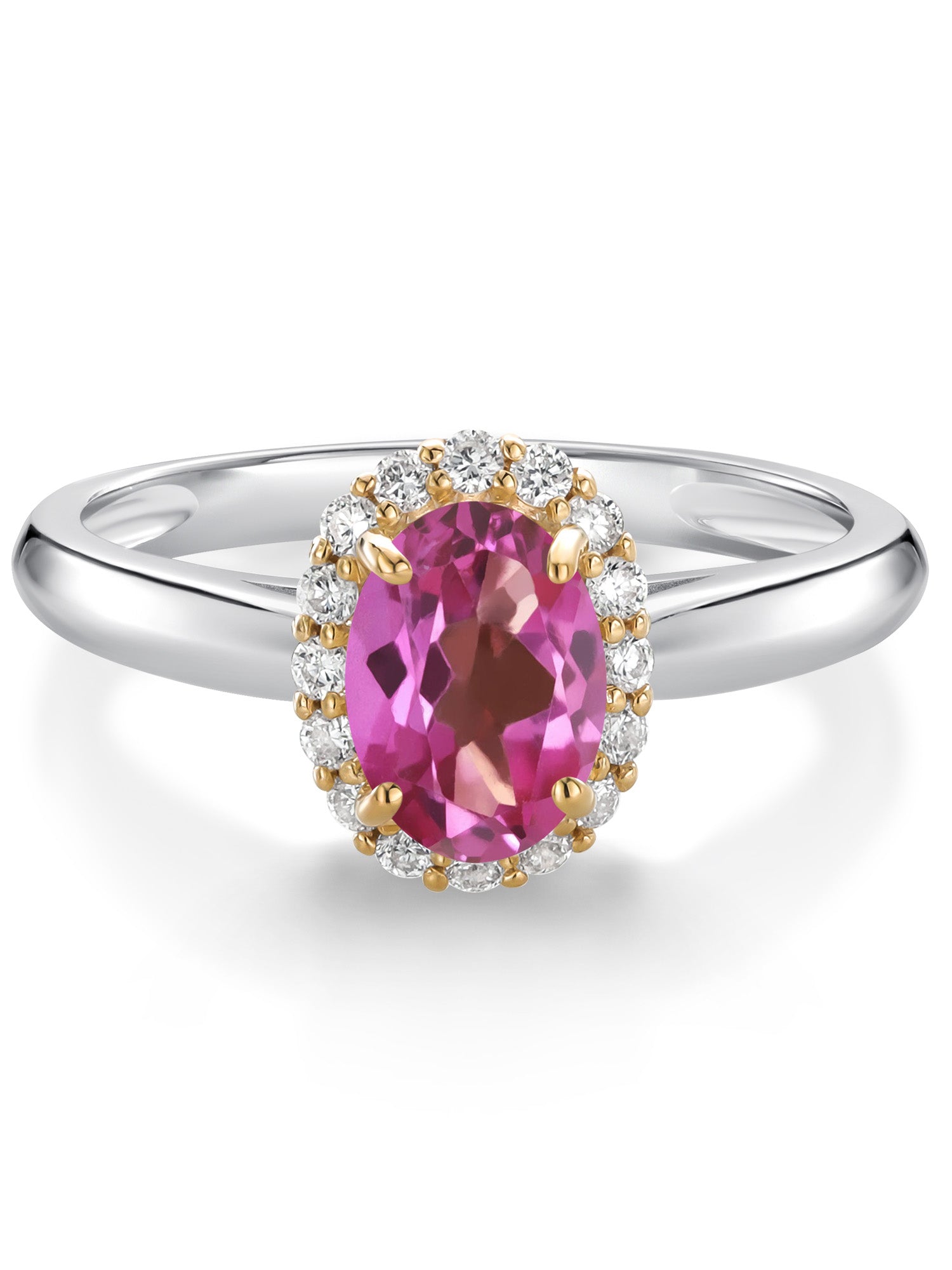 925 Sterling Silver 10k Yellow Gold Pink Mystic Topaz White Lab Grown Diamond Halo Engagement Ring W990530
