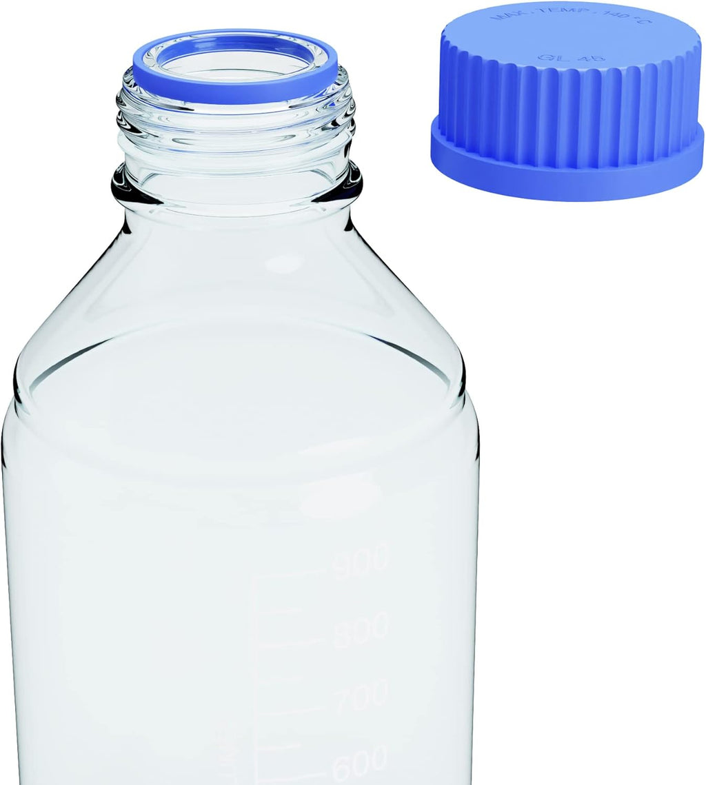 1000ml Borosilicate Glass Storage Bottles with GL45 Blue Screw Cap, 2pcs I830293