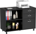 Black 3 Drawer Wood Lateral File Cabinet with 2 Open Shelves I876707