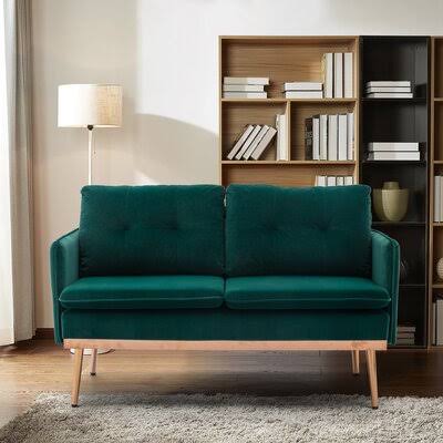 Green Velvet Loveseat Sofa with Metal Feet P972