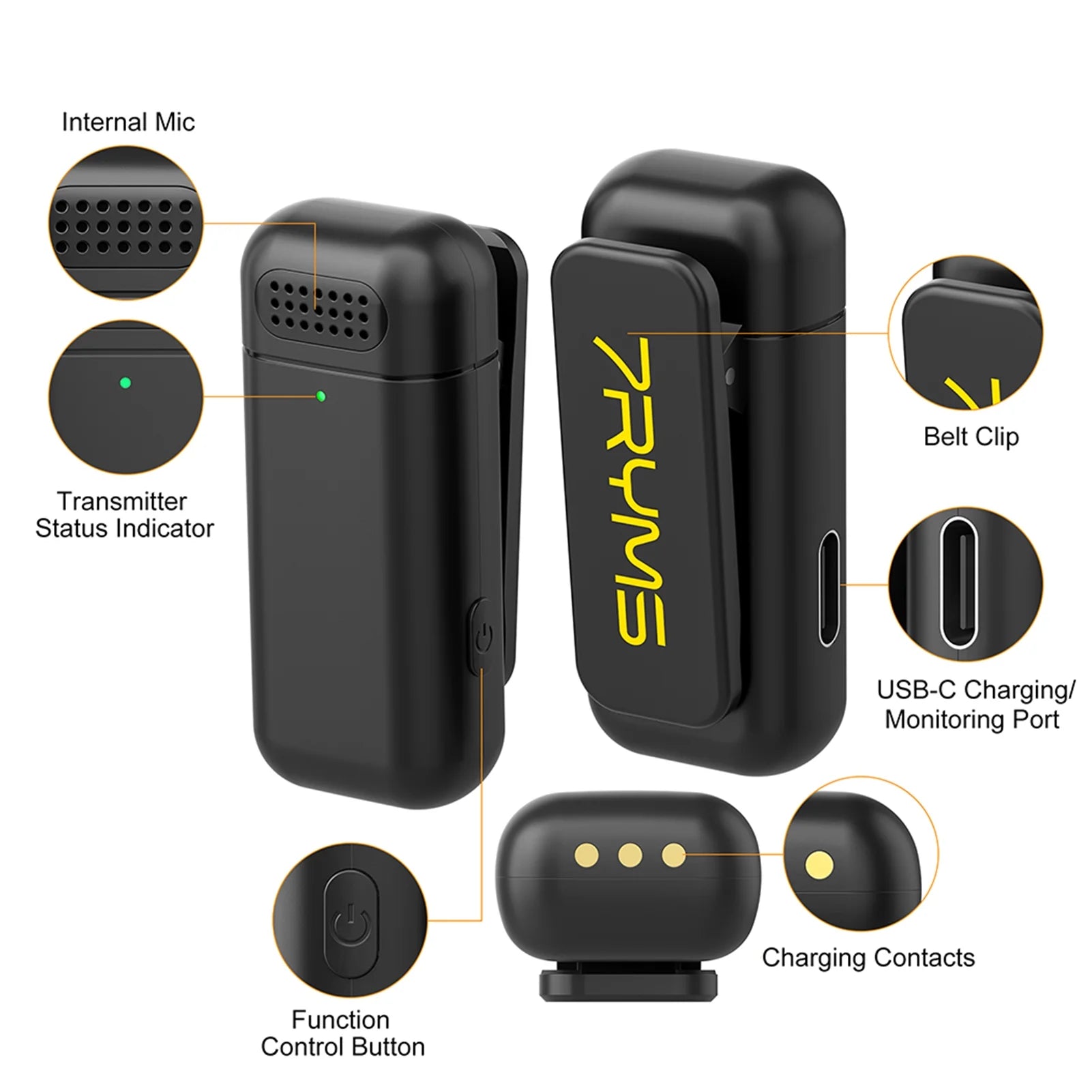 Wireless Microphone System with 50M Transmission Range, Built-in Battery F716495