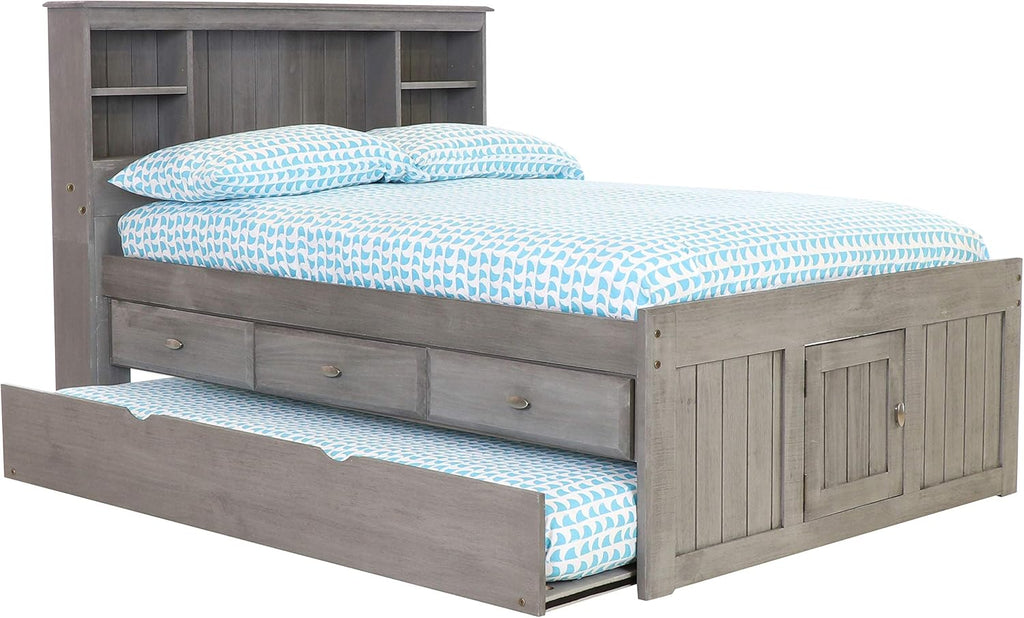 Charcoal Full Bookcase Bed with 3 Drawers and Twin Trundle I359