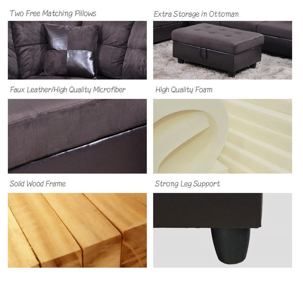 Microfiber with Faux Leather Sofa Set with Ottoman T39511