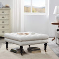 Gray Linen Ottoman with Caster Wheels B1010