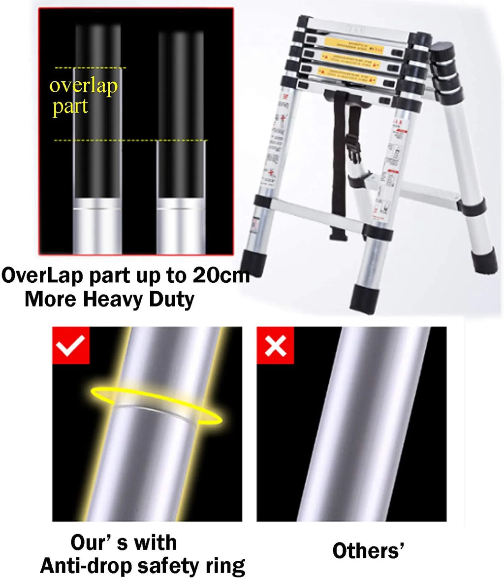 Telescopic Step Ladder Aluminium Heavy Duty 150KG Capacity Folding Anti-Slip Stepladder D949