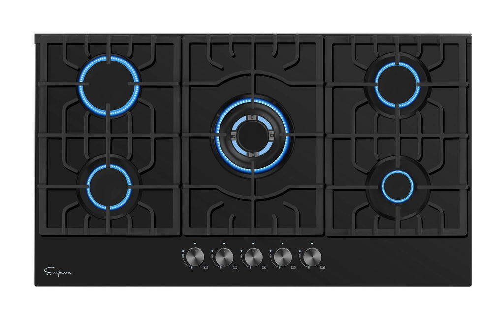 30 inch 5 Burner Gas Cooktop in Black Tempered Glass Z269