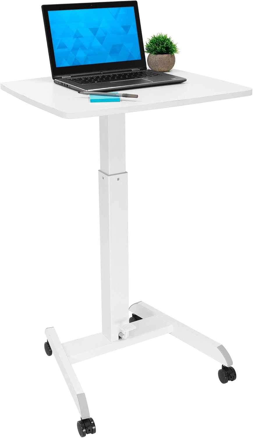 White Adjustable Rolling Laptop Desk with Wheels P16717