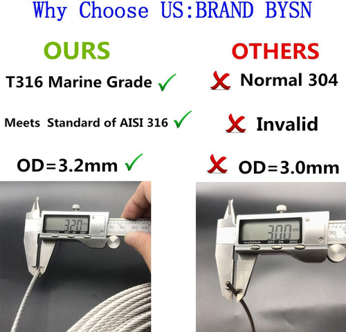 1/8 T316 Stainless Steel Cable, 7 x 7 Strands, 400FT Wire Rope C836